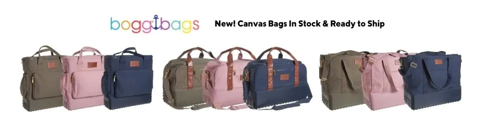 Pictures of Bogg Bags new Canvas Bags in Olive, Blush and Navy colors.