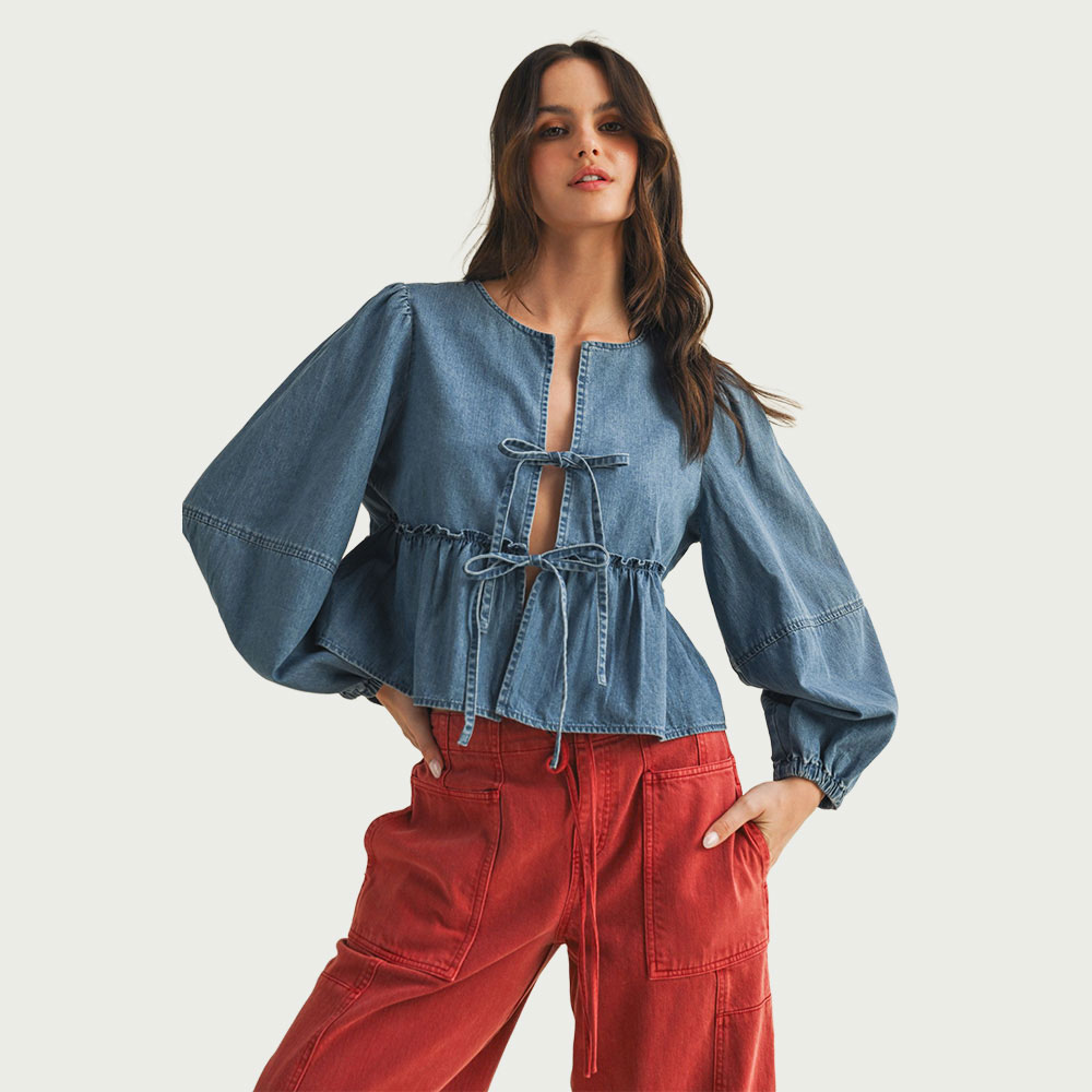 トップス M me eme Ruffle off shoulder denim tops M me eme／Ruffle off shoulder denim tops (eme10433) | All