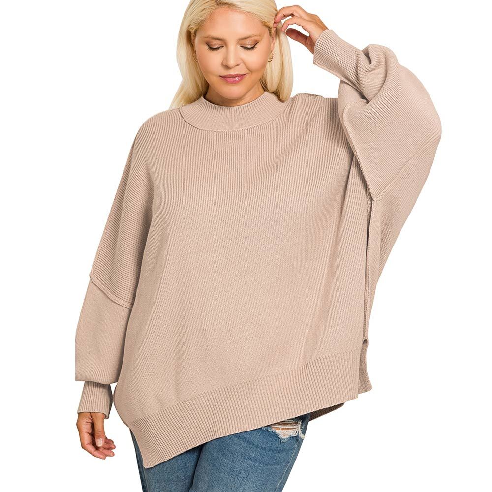 【amachan】 Women's Zenana Side Slit Oversized Sweater - Plus Size