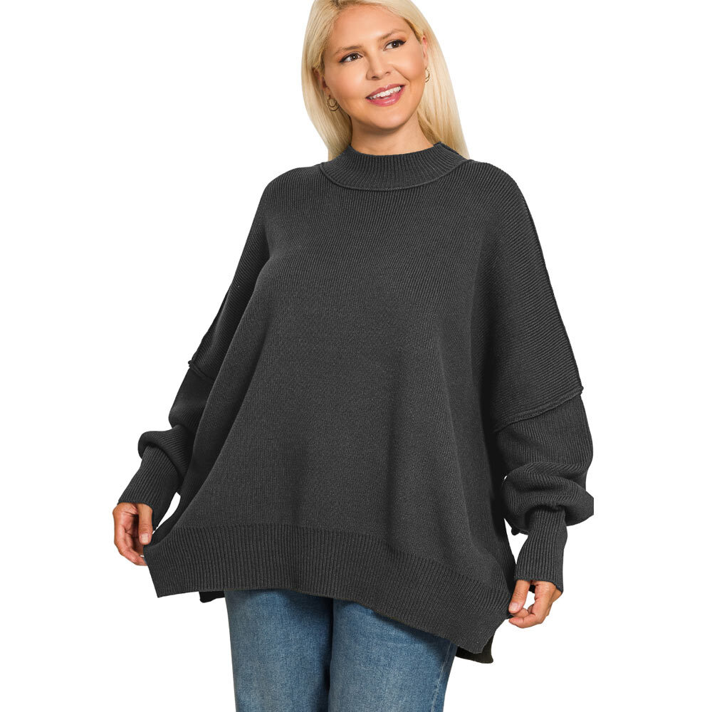 Women's Zenana Side Slit Oversized Sweater - Plus Size | Eagle Eye