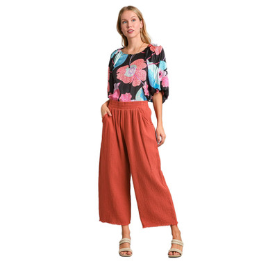 Umgee Full Size Mixed Print High Waist Wide Leg Pants Plus Size