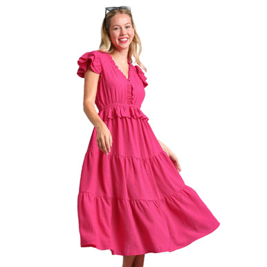 Umgee Flutter Sleeve Tiered Dress