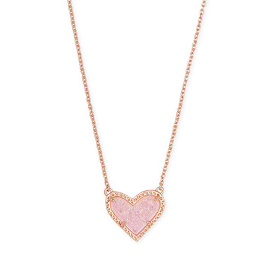 Kendra Scott Ari Heart Rose Gold Necklace Pink Drusy Eagle Eye