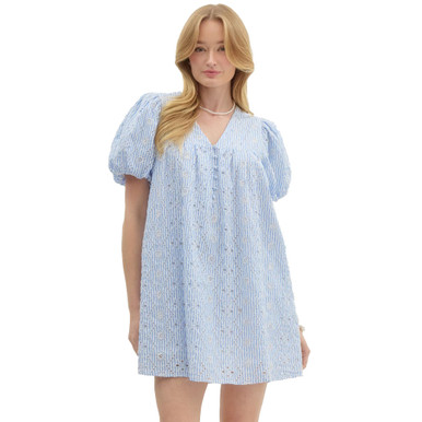 entro blue floral dress Entro Flowy V-Neck Button Up Dress Blue 2X main image 1