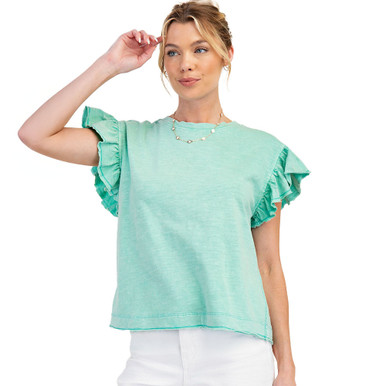 Women's Easel Ruffle Sleeve Cotton Slub Top | Eagle Eye Outfitters