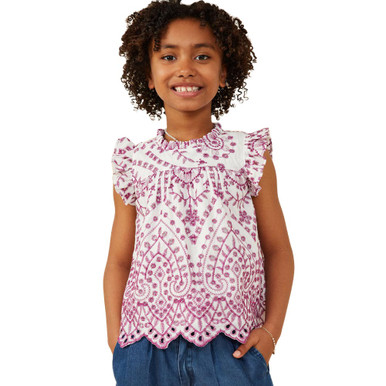 EMBROIDERED SCALLOPED HEM TOP main image 1