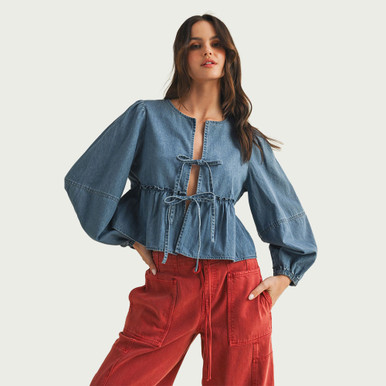 トップス DENIM BLOUSE Zimmermann Tied Denim Blouse | Saks Fifth Avenue