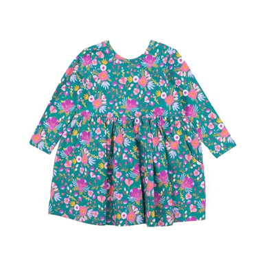 RuffleButts Toddler Girls Long Sleeve Twirl Dress - Emerald Floral, 2T