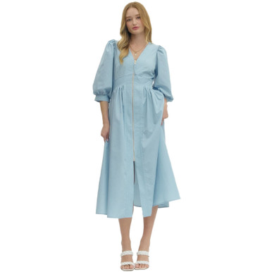 blue summer dress short Elery Light Blue Midi Dress - US 4