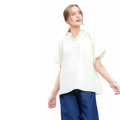 Women's Umgee Contrast Frilled Neck Tunic Top | Eagle Eye Outfitters