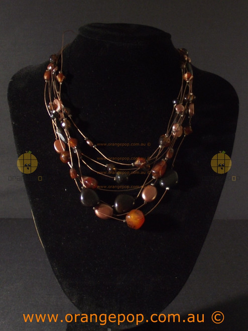 Wire brown tone beaded fashion necklace