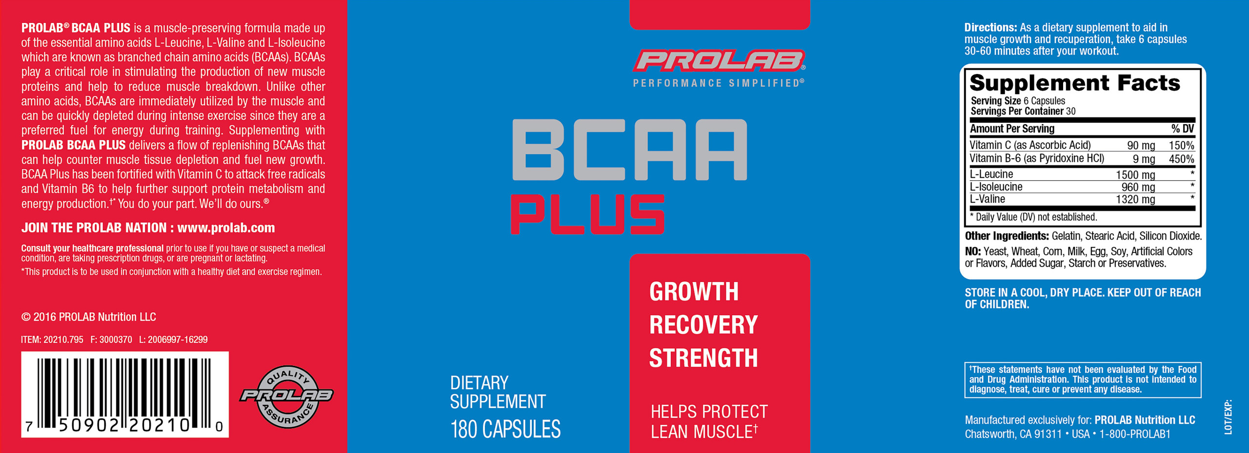 Prolab Nutrition BCAA Plus (180 Count)