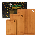 Premium carbonized bamboo cutting board set by Pulse Bamboo featuring multiple board sizes with smooth edges and rich dark bamboo finish