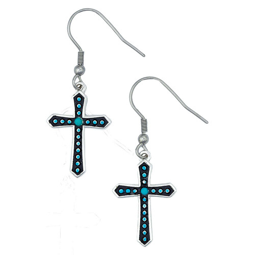 Montana Silversmith Turquoise Dotted Silver Cross Earrings (ER1340)