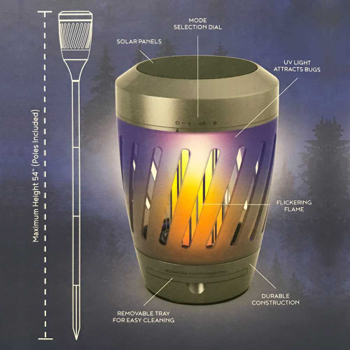 Skeeter Hawk Solar Torch Zapper With Flickering Flame