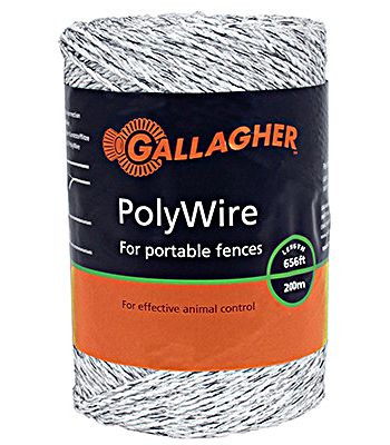 Gallagher 2mm Polywire spool with orange label, suitable for portable electric fencing.