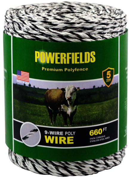 Powerfields 9-Wire Poly Wire, White/Black