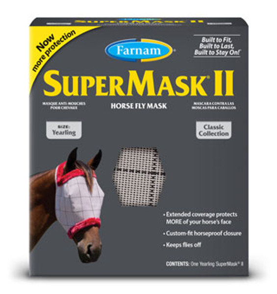 Farnam SuperMask II Classic Horse Fly Mask with plush trim and secure Double-Latch Closure - Yearling