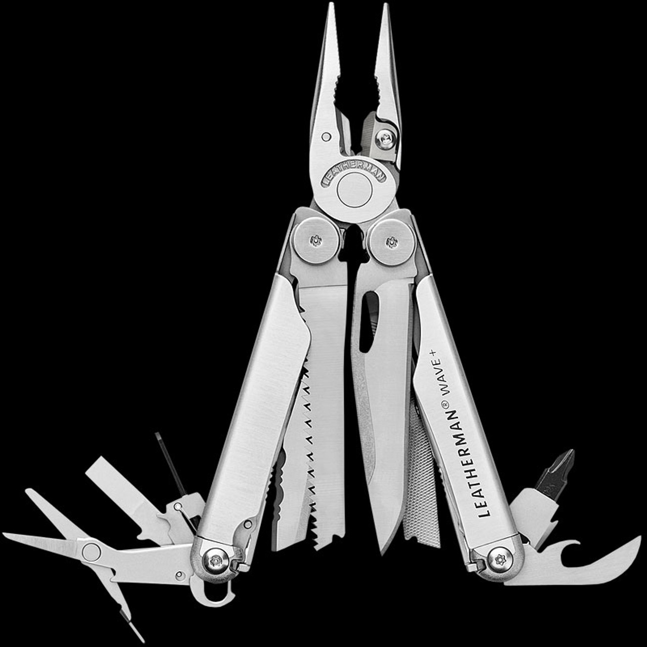 LEATHERMAN, Wave Plus Multitool with Premium Replaceable Wire Cutters,  Spring-Action Scissors and Nylon Sheath, Stainless Steel 