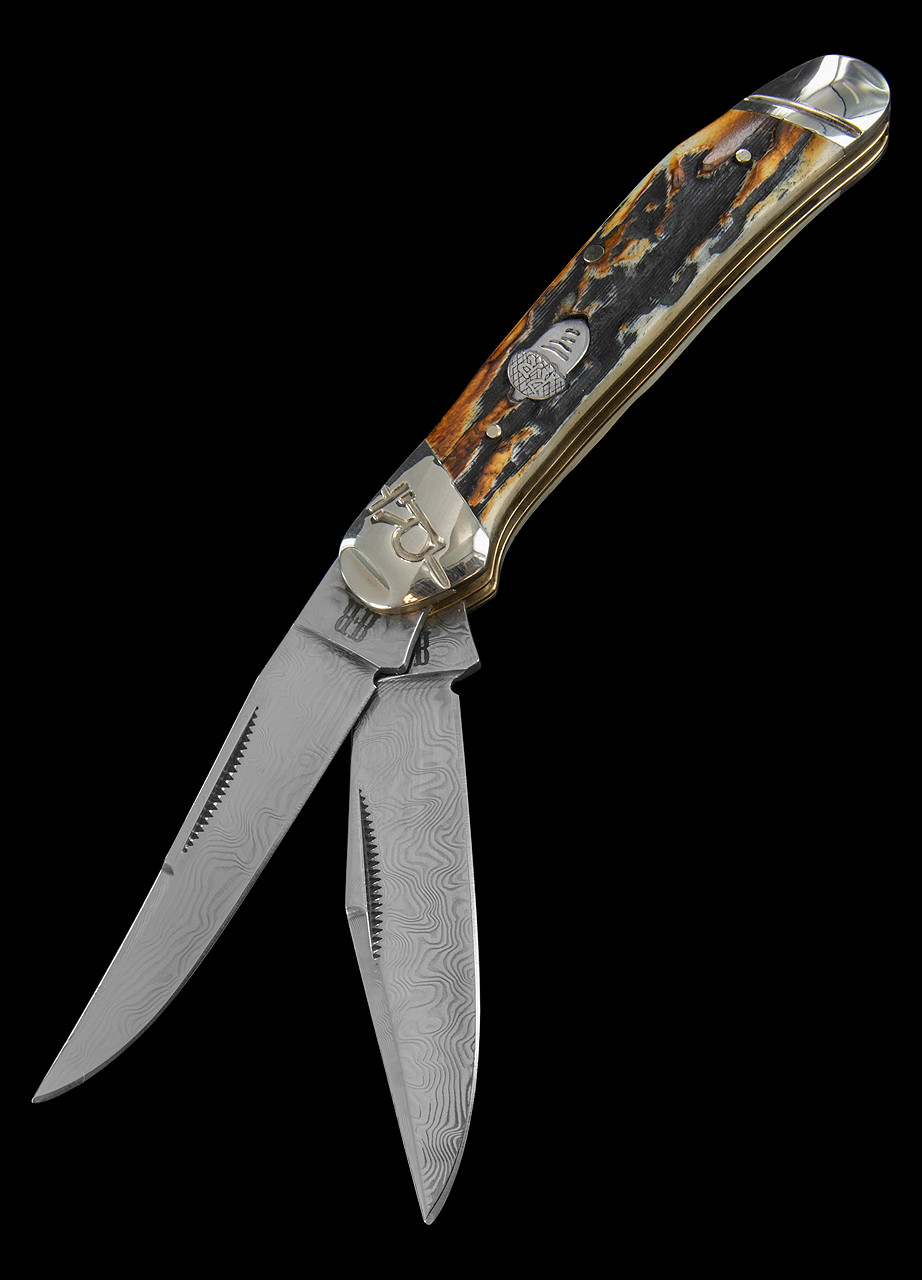 Rough Rider Copperhead Cinnamon Stag Bone Damascus