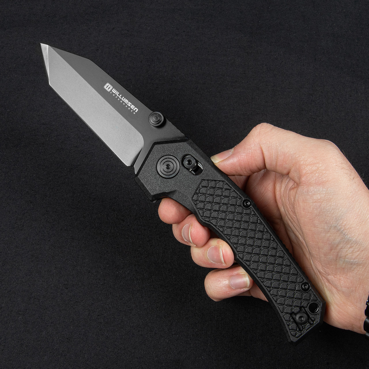 Willumsen Zero7 Tanto Cross Bar Lock Midnight Folding Knife