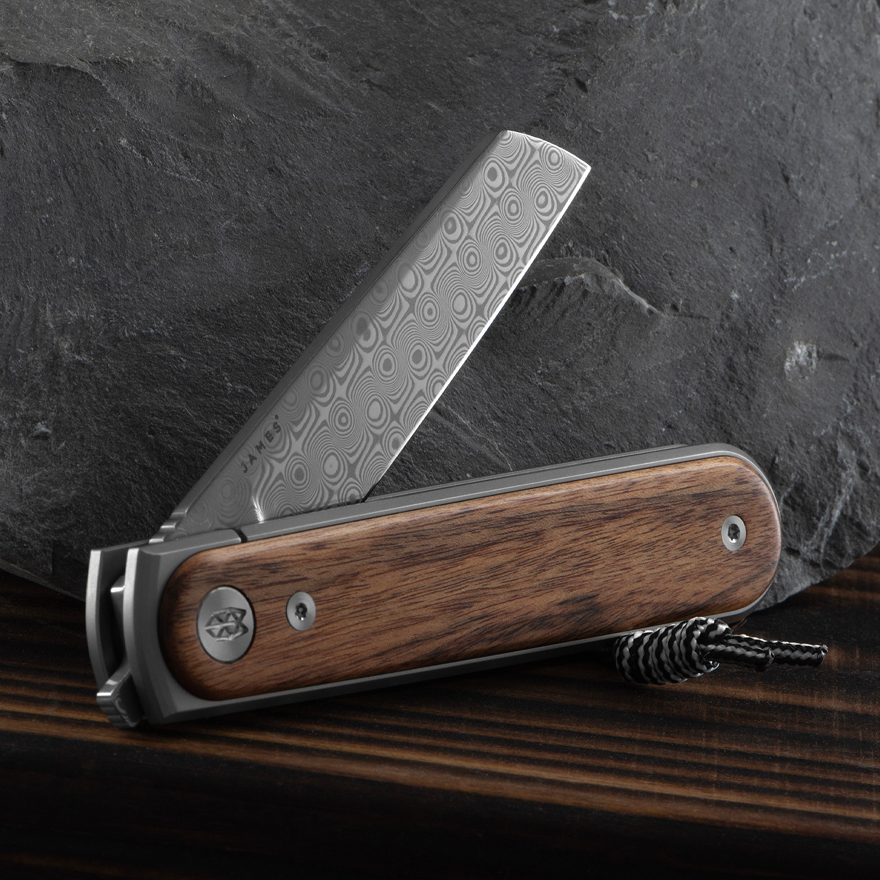 James Brand Duval Rosewood Damascus Folding Knife