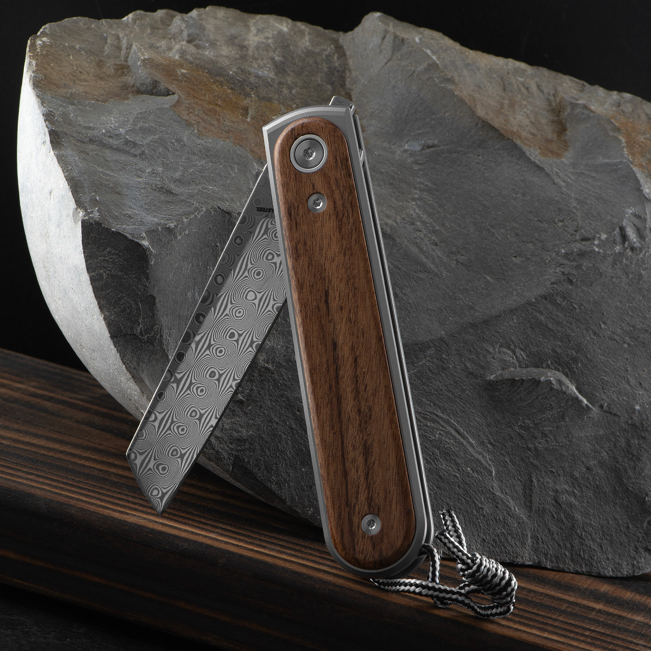 James Brand Duval Rosewood Damascus Folding Knife