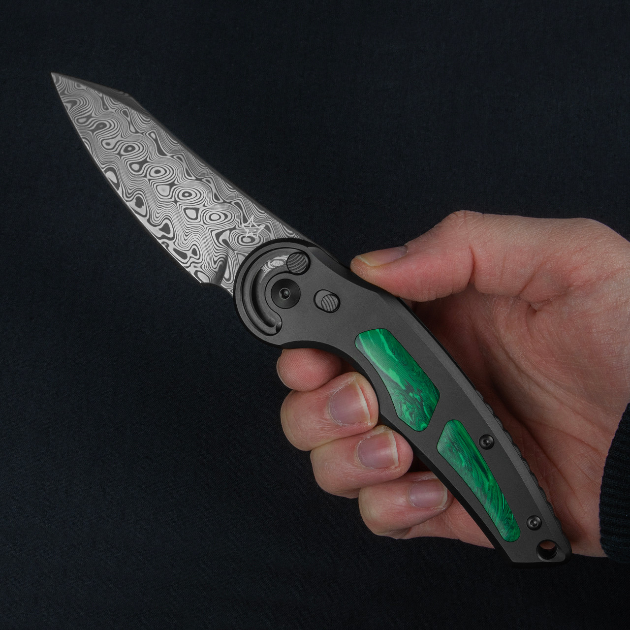 Fox Jupiter Titanium Damascus Malachite Folding Knife