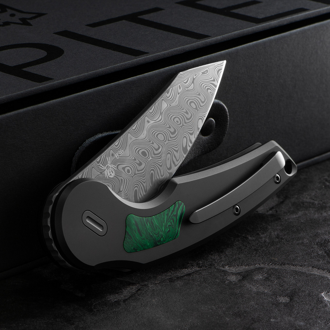 Fox Jupiter Titanium Damascus Malachite Folding Knife