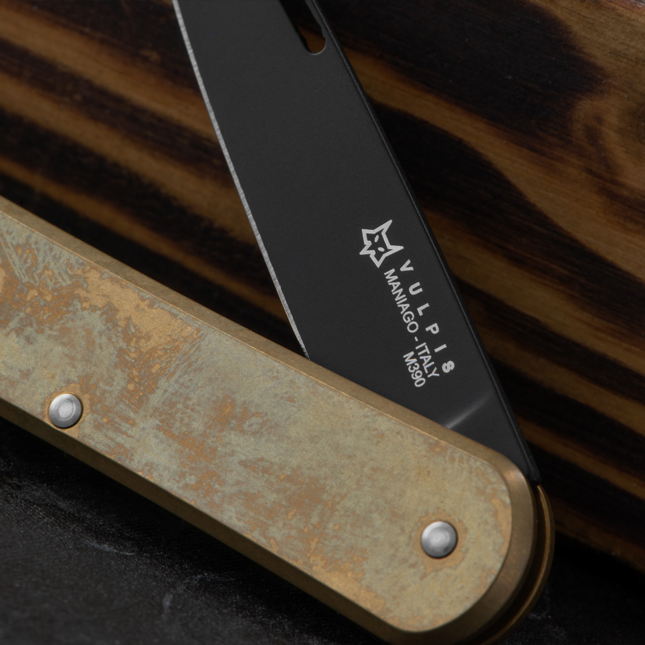 Fox Vulpis 1 Brass Black Penknife Folding Knife | Heinnie Haynes