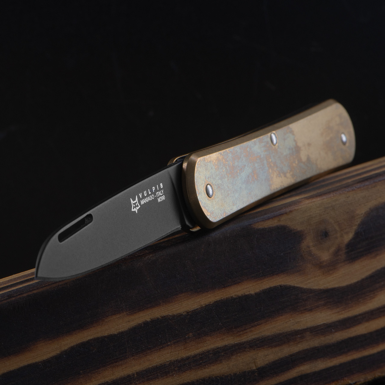 Fox Vulpis 1 Brass Black Penknife Folding Knife | Heinnie Haynes