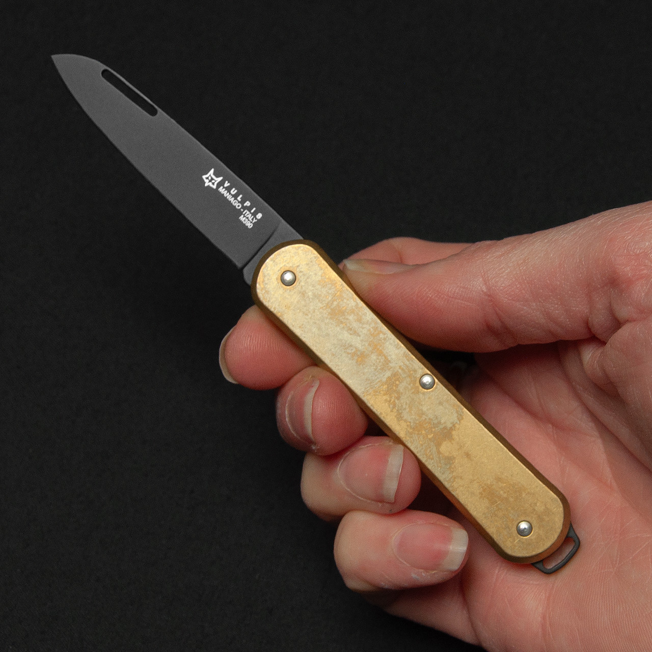 Fox Vulpis 1 Brass Black Penknife Folding Knife | Heinnie Haynes