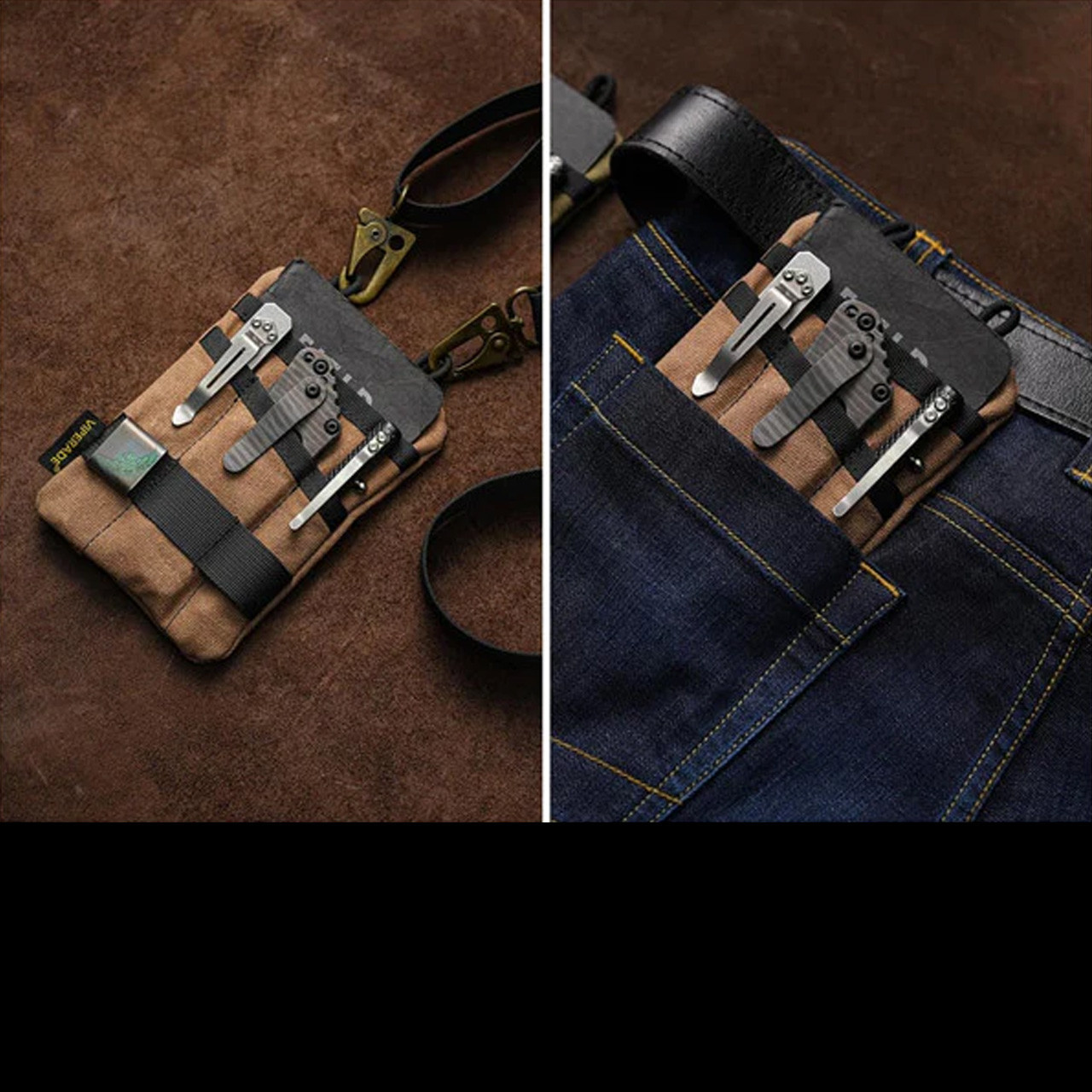 VIPERADE VE16N-OW slanke EDC-pouch van gewaxed canvas, minimalistische portemonnee voor heren