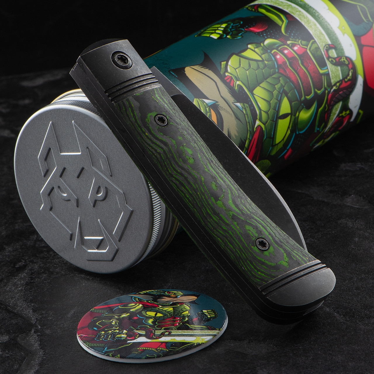 wantkey camp　ボンボネロ　ウォンボン　カスタムフィン Jack Wolf Venom Jack Camo Carbon Toxic Green | Folding Pocket Knife