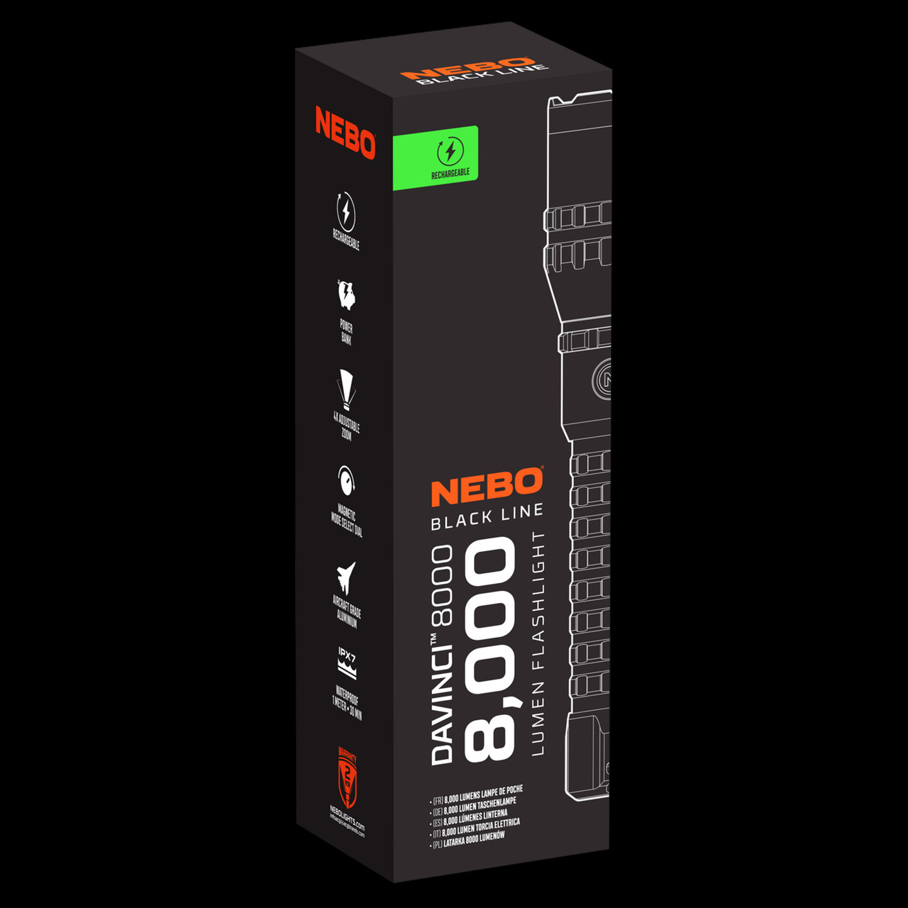 Lampe Torche NEBO DAVINCI 8000 Lumens - NEUF - Modèle NEB.FLT.1016.G