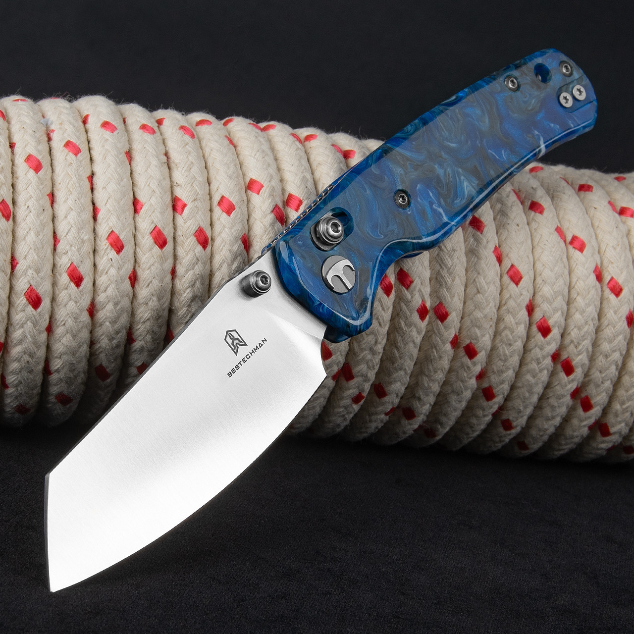 Bestech Cicada's Wing Resin Blue Marble | Folding Pocket Knife