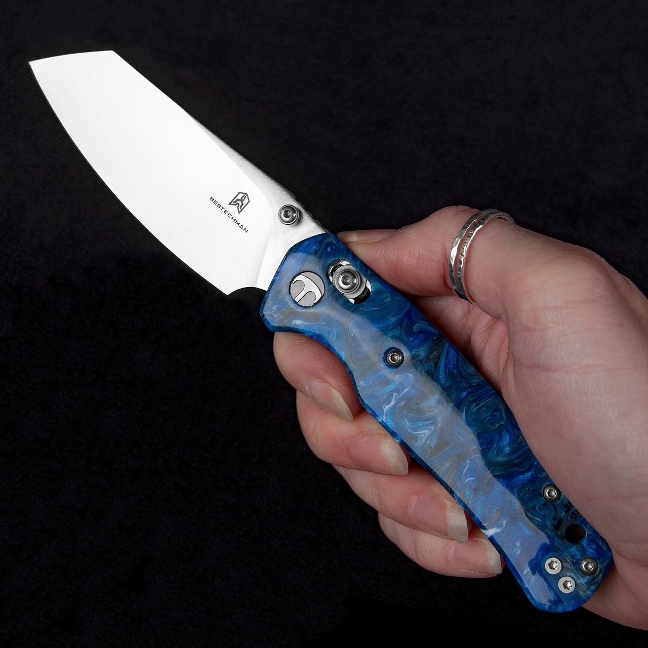 Bestech Cicada's Wing Resin Blue Marble | Folding Pocket Knife