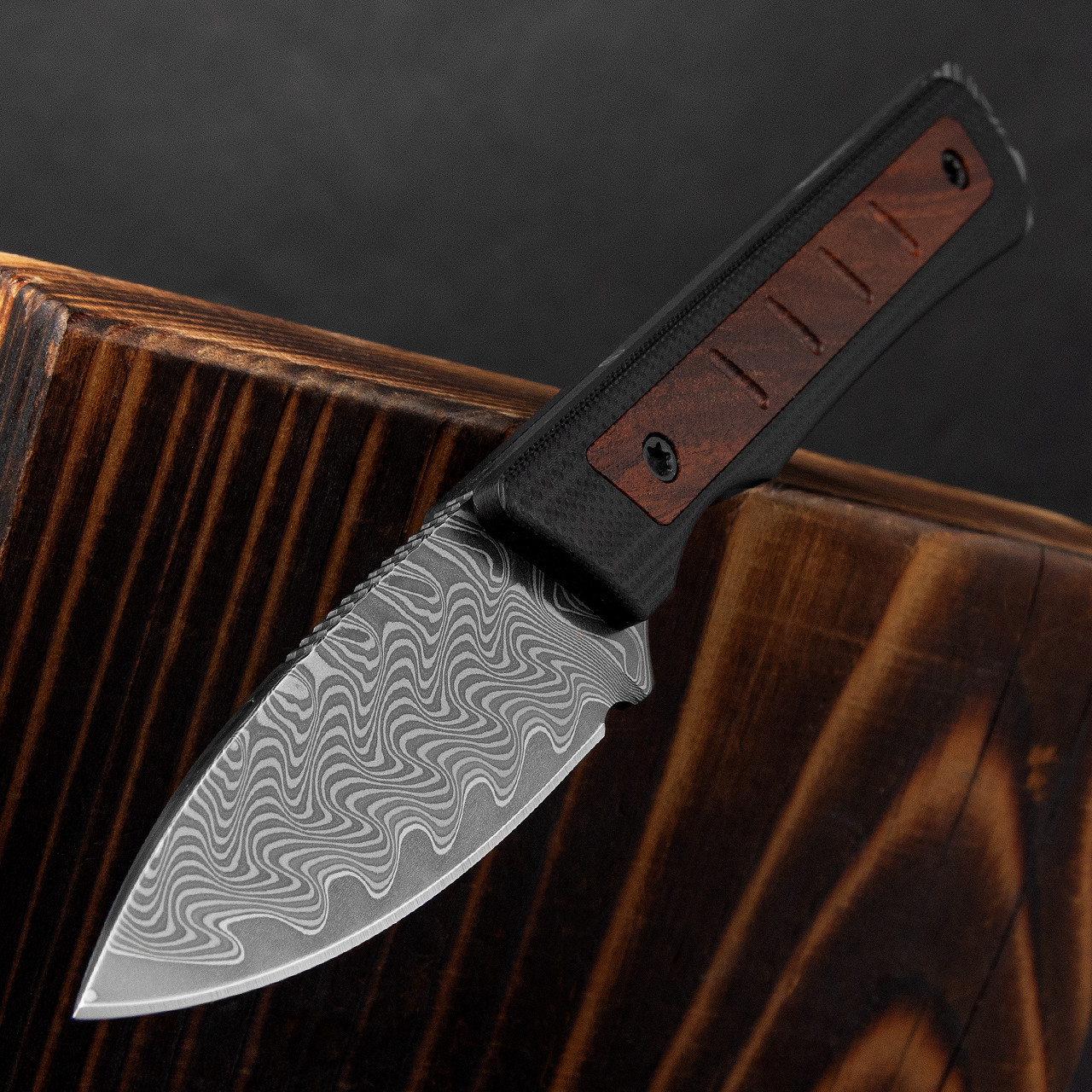 Kizer Whiskey Jack G10 & Mkuruti Wood Damascus | Fixed Blade