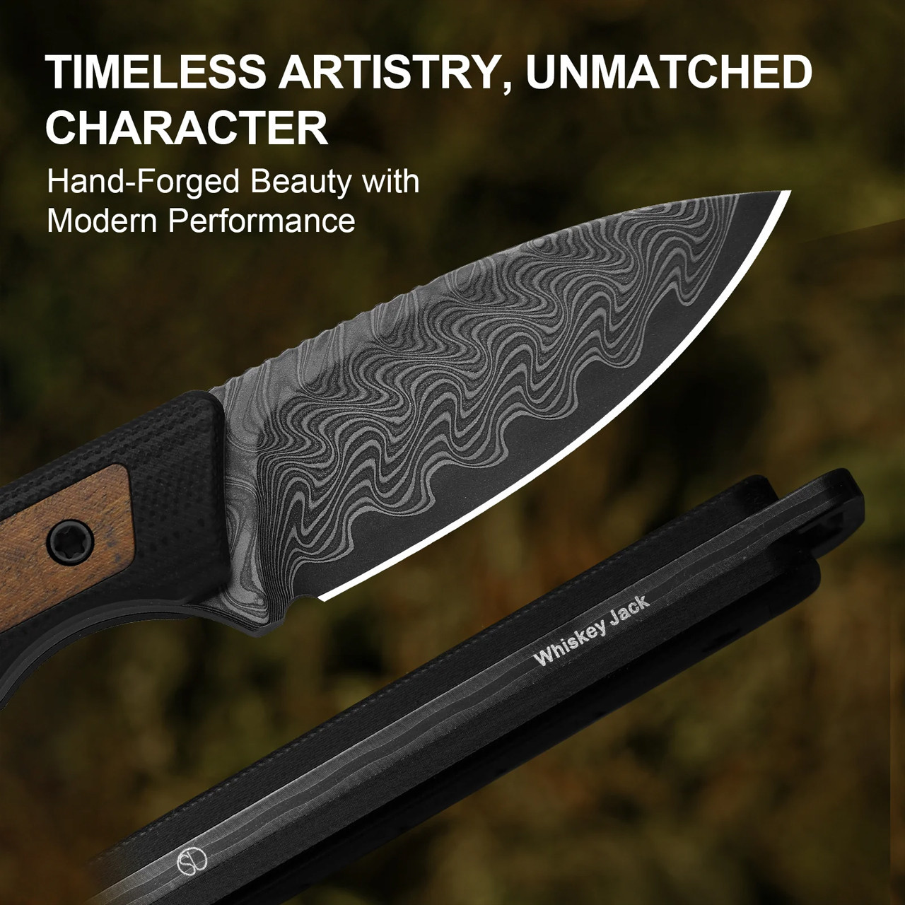 Kizer Whiskey Jack G10 & Mkuruti Wood Damascus | Fixed Blade