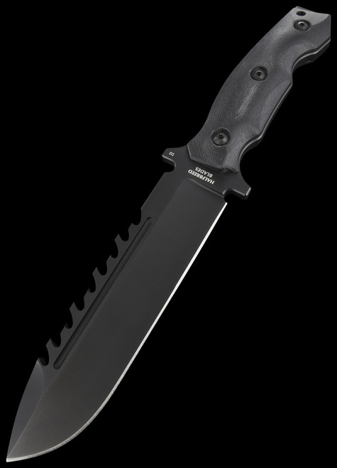 Halfbreed Blades Large Bush Fixed Blade Knife 5.7 D2 Black Teflon Drop  Point Blade, G10 Handles, Molded Kydex Sheath - KnifeCenter - LBK-01