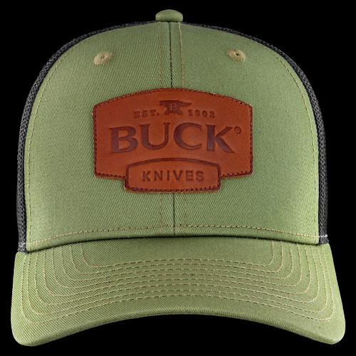 Buck USA Leather Patch Trucker Cap OD Green