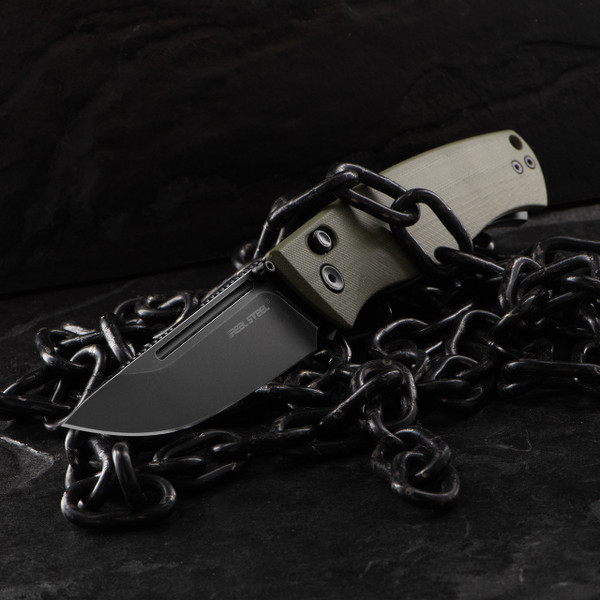 Real Steel Pathfinder G10 Blackwash Folding Knife OD Green