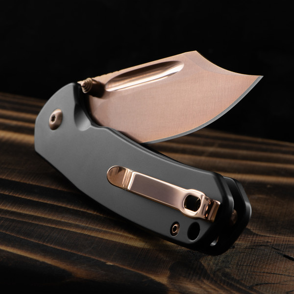 CJRB Bowie Pyrite Rose Gold Folding Knife