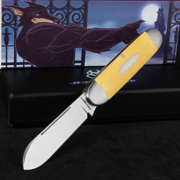 Jack Wolf Knives Equal End Antique Ivory Micarta Folding Knife