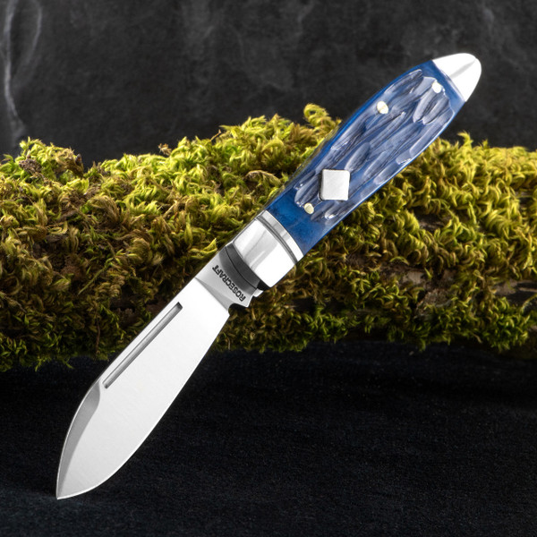RoseCraft Tanasi Lake Tear Drop Blue Jigged Bone Folding Knife