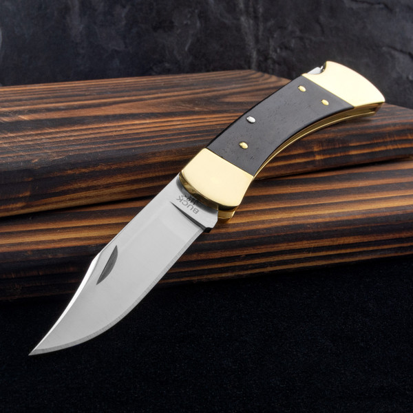 Buck 110 Slim Heritage Elite Ebony Brass Folding Knife