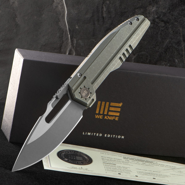 We Knife Reveille Olive Gray Titanium Stonewashed Folding Knife