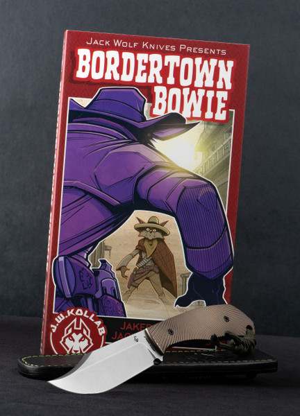 Jack Wolf Knives Bordertown Bowie Titanium Starburst Folding Knife