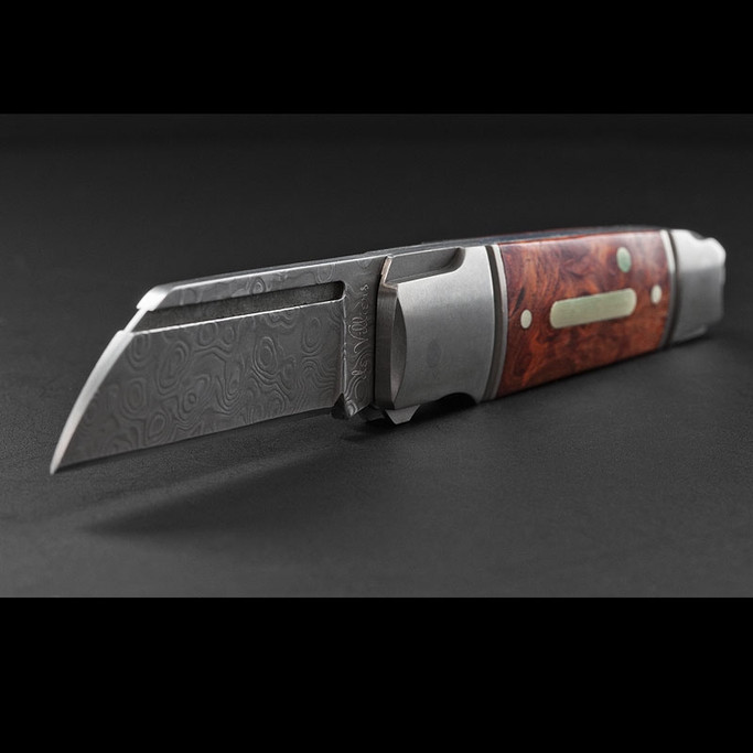 Andre de Villiers Micro Butcher Burlwood Damascus Folding Knife