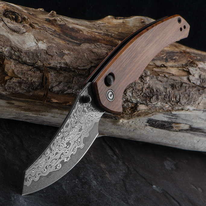 Civivi Sixgill Guibourtia Wood Damast Folding Knife